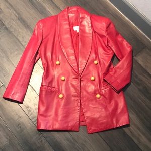Vintage red leather blazer - 8